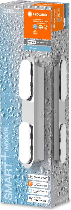 Actual product image Ledvance Smart+ wall Orbis Duplo IP44 TW 30 cm Chrome 2x5W 1000Lum (1400 lm)