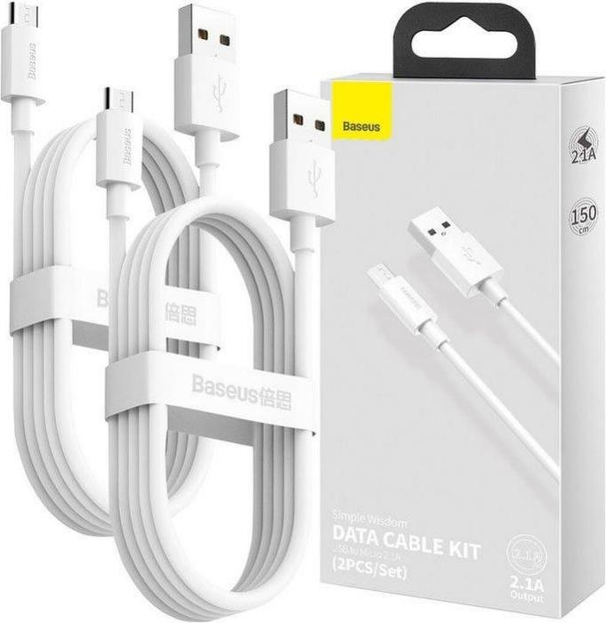 Produktbild Baseus Simple Wisdom Data Cable Kit USB to Micro 2.1A (2PCS/Set) 1.5m White (1.50 m)