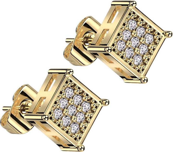Immagine prodotto Star Piercing Orecchini a perno placcati oro con cristalli quadrati argento (senza ottone, Acciaio chirurgico 316L)