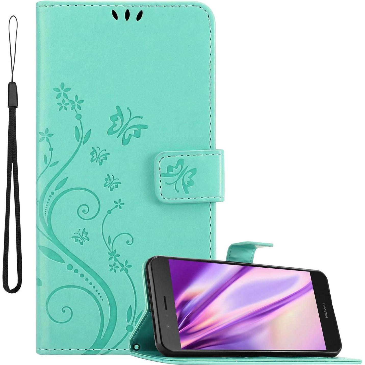 Cadorabo Flower Book Cover (Huawei G9 Lite), Smartphone Hülle, Türkis