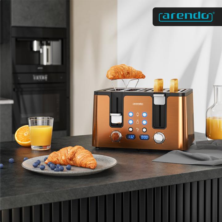 Image du produit Arendo Toaster 4 Scheiben Kurzschlitz, Automatik, Wärmeisolierendes Doppelwandgehäuse, Edelstahl, 1750 W