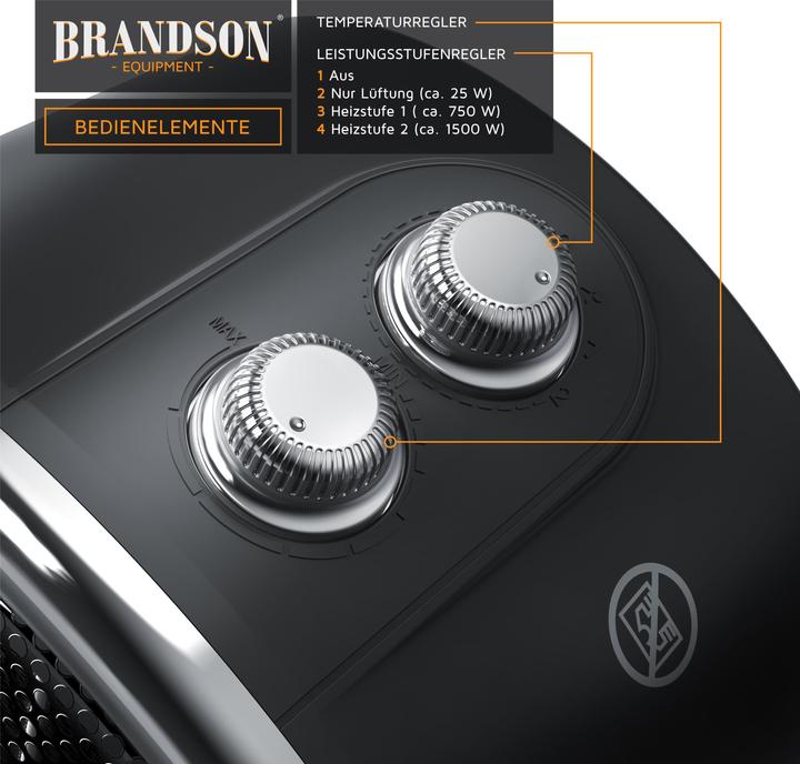 Produktbild Brandson Heizlüfter 1500 Watt, Keramik Heizelement und Thermosicherung, Badezimmer Keramikheizgerät (1500 W)