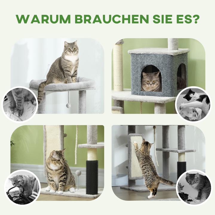 Produktbild PawHut Kratzbaum Spanplatte, Polyester Hellgrau (132 cm, Hellgrau+Cremeweiss)