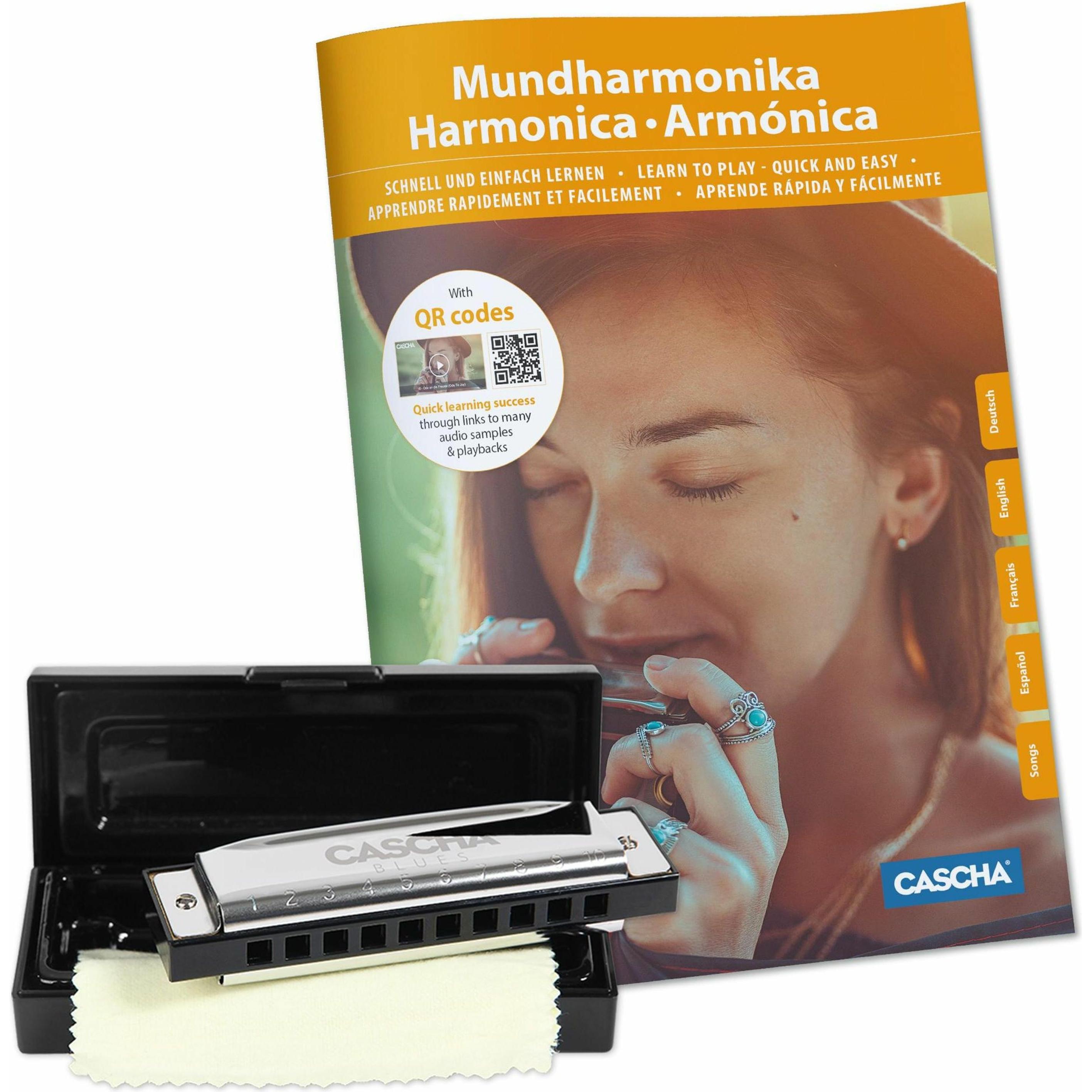 Hage Blues Harmonica Set, (incl. Metodo in 4 lingue (DE/EN/FR/ES), custodia, panno per la pulizia) (Armonica, Diatonica, C maggiore), Strumento a fiat