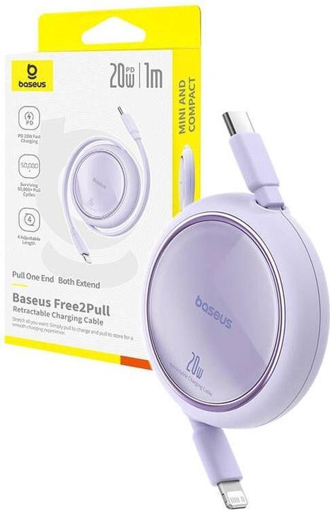 Produktbild Baseus Free2Pull retractable USB-C / Lightning cable 20W 1m - purple (1 m, 20 W)