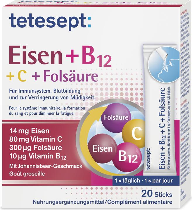 Produktbild Tetesept Eisen + B12 Direktstick (20 Stück, Pulver, 67 g)