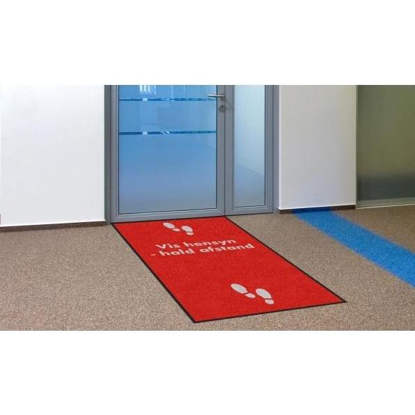 Jobmate, Etiketten, Entremåtte Classic Vis hensyn - hold afstand rød 115x200cm