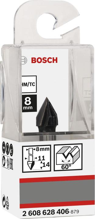 Produktbild Bosch Professional Zubehör V-Nutfräser, 8 mm, D1 11 mm, L 14 mm, G 45 mm, 60°