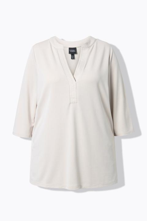 Actual product image Ulla Popken Split Neck 3/4 Sleeve Modal Blend Tee (46, 48)