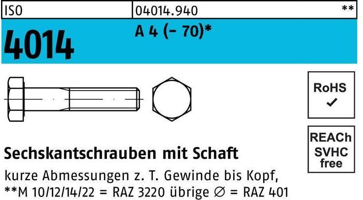 Actual product image Hexagon head screw ISO 4014 w.shank M 16 x 360 A 4 (1 Screws per piece)