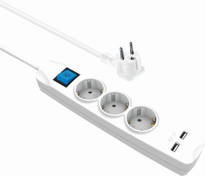 Varia Steckdosenleiste 3-fach + 2x USB (2,1A), mit Schalter, flachen Schutzkontaktstecker, weiss, 1,5m (3x, Typ 13, USB-A, 1.50 m)