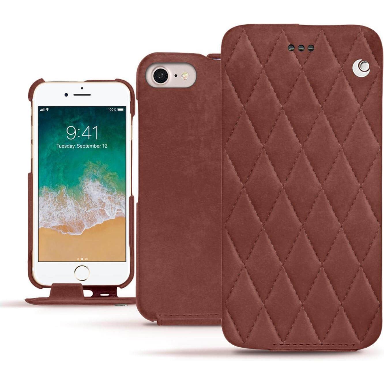 Noreve Lederschutzhülle vertikal (Apple iPhone 7), Smartphone Hülle, Rot