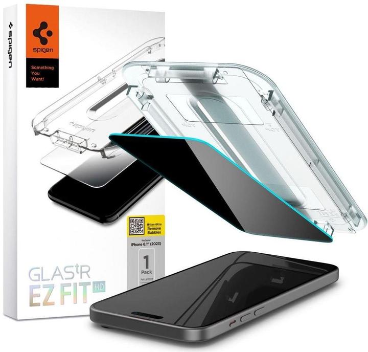Actual product image Spigen GLAStR EZ FIT Privacy HD Designed for iPhone 15 Pro Premium Tempered Glass Screen Protector