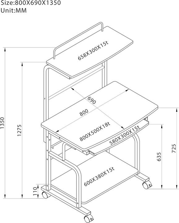 Produktbild Techly ICA-TB 7800BK (80 x 69 x 135 cm)
