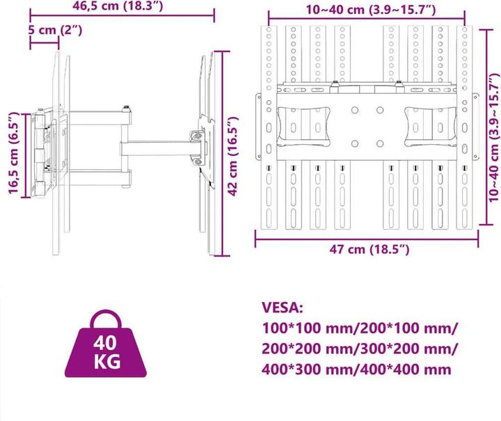 Image du produit vidaXL TV-Wandhalterung (Mur, 40 kg, 26" - 70")