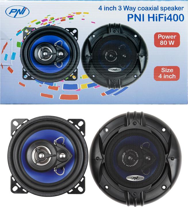 Productafbeelding PNI Coaxiale autoluidspreker HiFi400, 80 W, 4 Ohm, 10 cm, 3-weg, injectiekerndiameter 100 mm (10 cm)