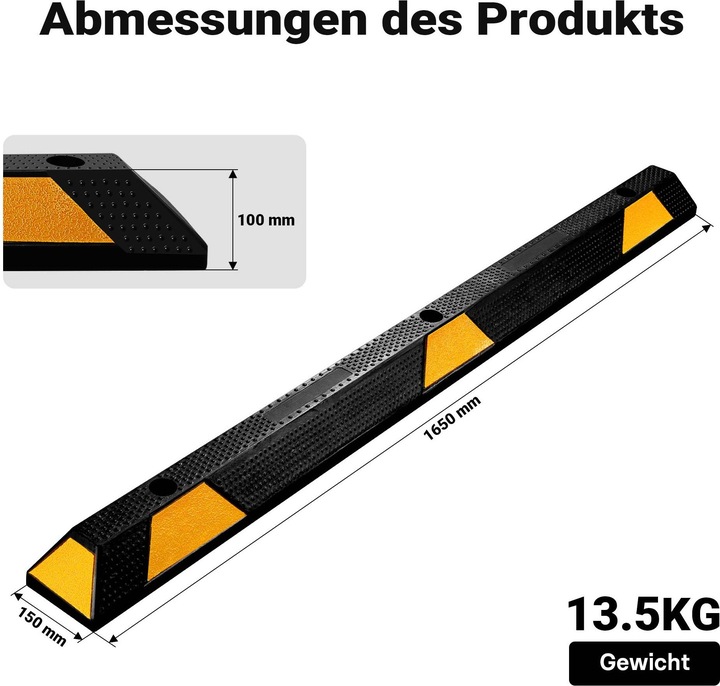 Produktbild Wiltec Radstopper 165x15x10cm Einparkhilfe Gummi Anfahrschutz Parkhilfe Garage