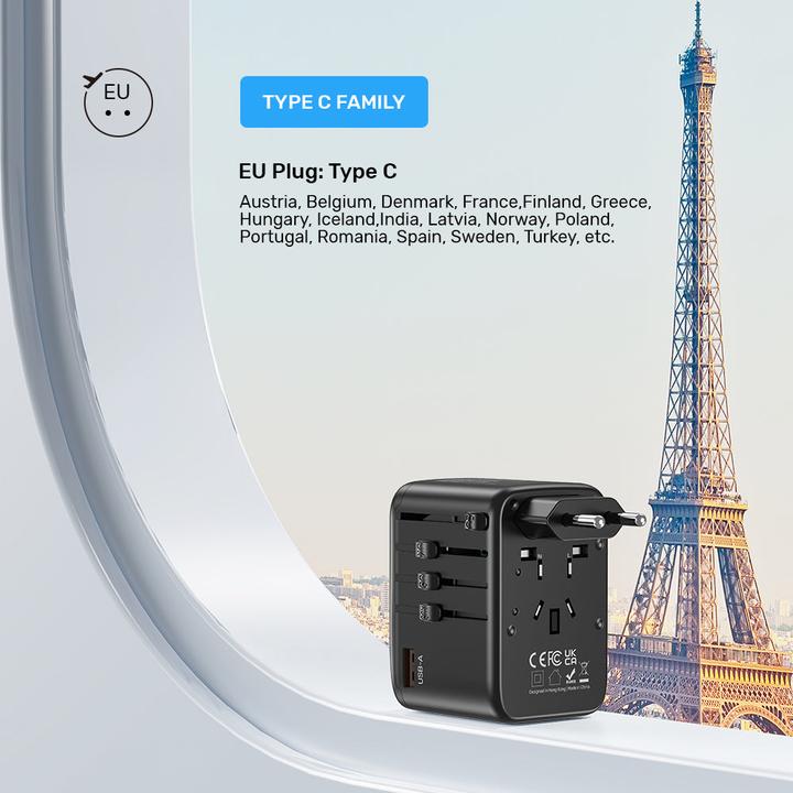 Actual product image Unitek riad EU/US/UK/AUS PD 65 watt travel charger (65 W, 4 ports)