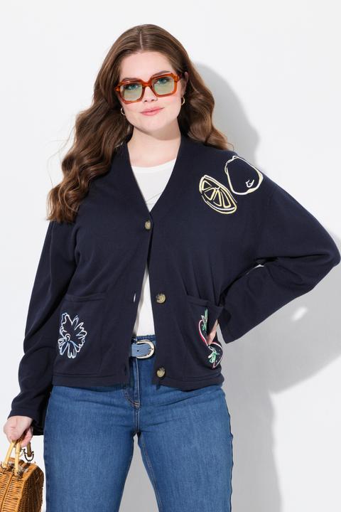 Actual product image Ulla Popken Eco Cotton Long Sleeve Fruit Embroidered Cardigan (50, 52)