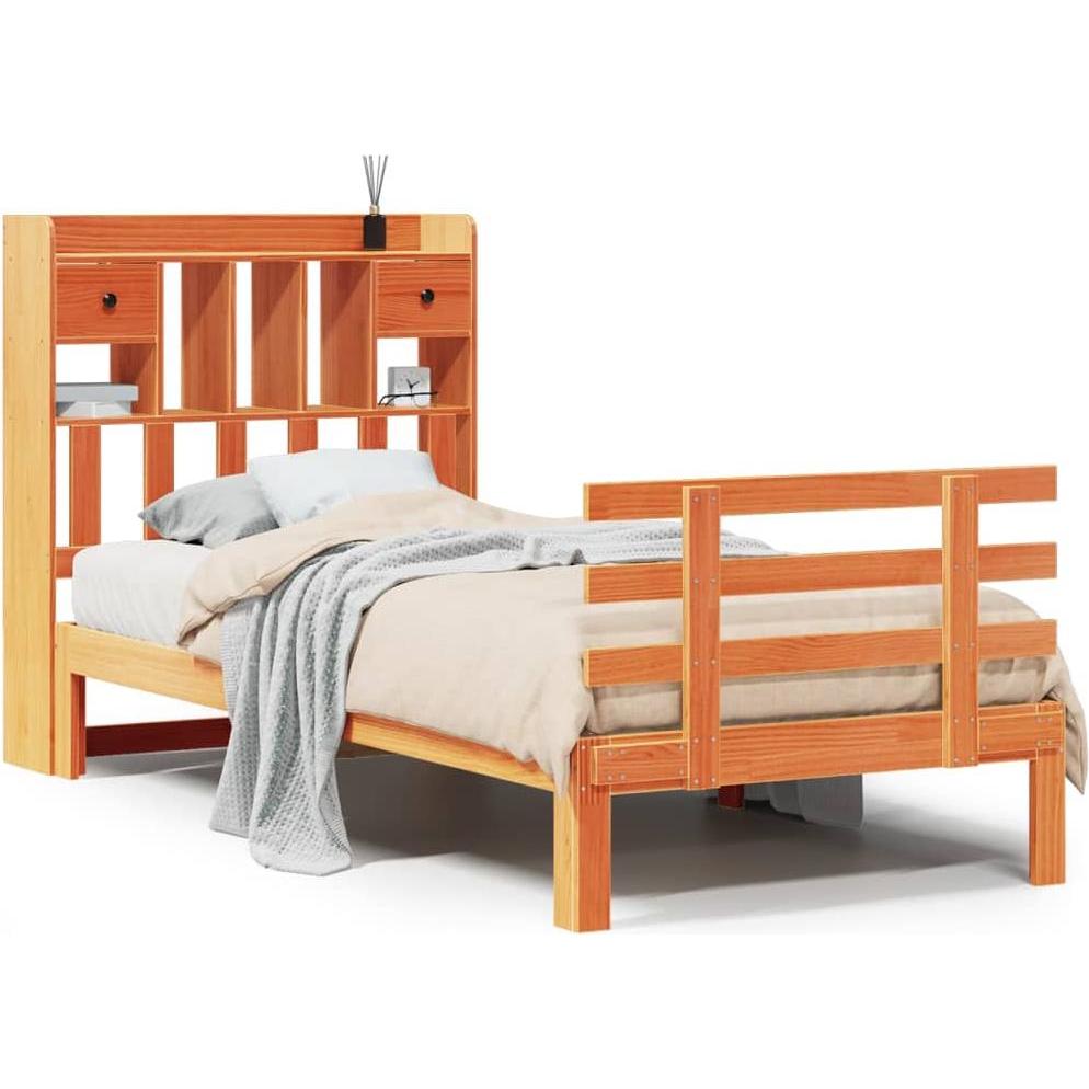 VidaXL, Bett, Massivholzbett Holzbett Bett Einzelbett Bettgestell Wachsbraun 90x190cm (90 x 190 cm)