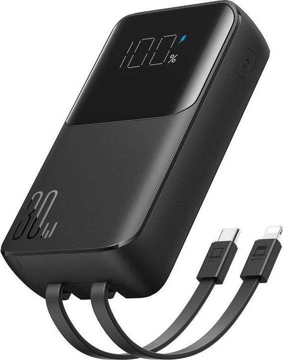 Actual product image Joyroom 30W 20000mAh mini Power Bank with built-in Cables, USB-A & USB-C - Black (10000 mAh, 30 W, 37 Wh)