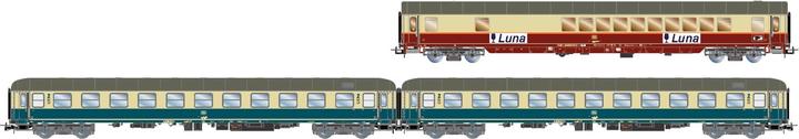 Image du produit Rivarossi DB en 3 parties. Coffret train de nuit Luna voiture-bar Gmh 854 rouge/beige + 2x Bcm 246 en bleu (Voie IV)