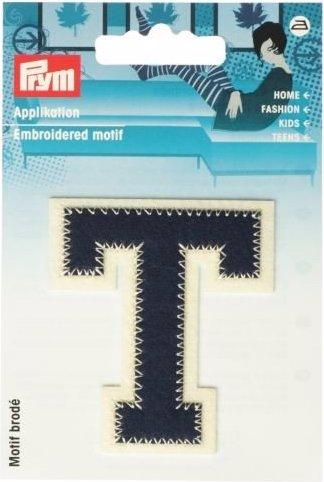 Actual product image Prym Application letter T, blue/ecru (5.50 x 6.50 cm)