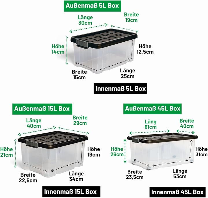 Produktbild Novatool Novaliv 8 tlg Sparset Aufbewahrungsboxen mit Deckel Anthrazit 2x45 L + 2x 15L + 4x 5L Nestbar stapel (40 cm, 45 l, 8x)