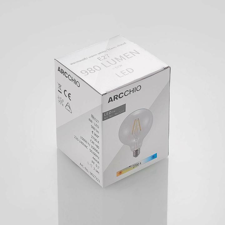 Image du produit Arcchio Ampoule LED E27 8W 2.700K G125 Globe, filament, claire (E27, 8 W, 980 lm, 1 x, E)