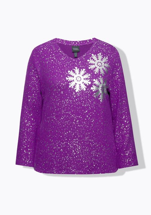 Produktbild Ulla Popken Sweatshirt, Schneeflocken, V-Ausschnitt, Langarm (54)