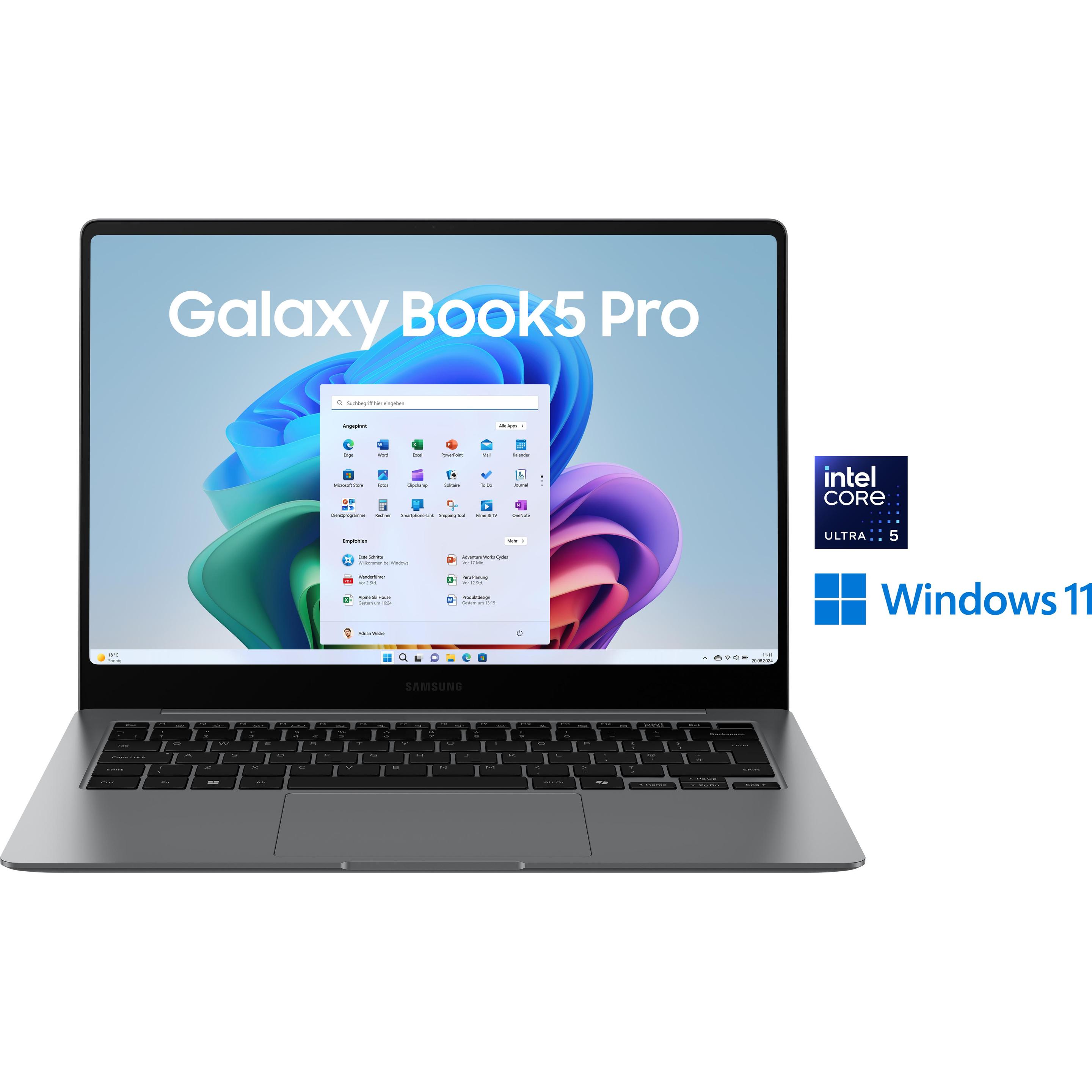 Samsung Galaxy Book5 Pro (14", Intel Core Ultra 5 226V, 16 GB, 512 GB, DE), Notebook, Grau