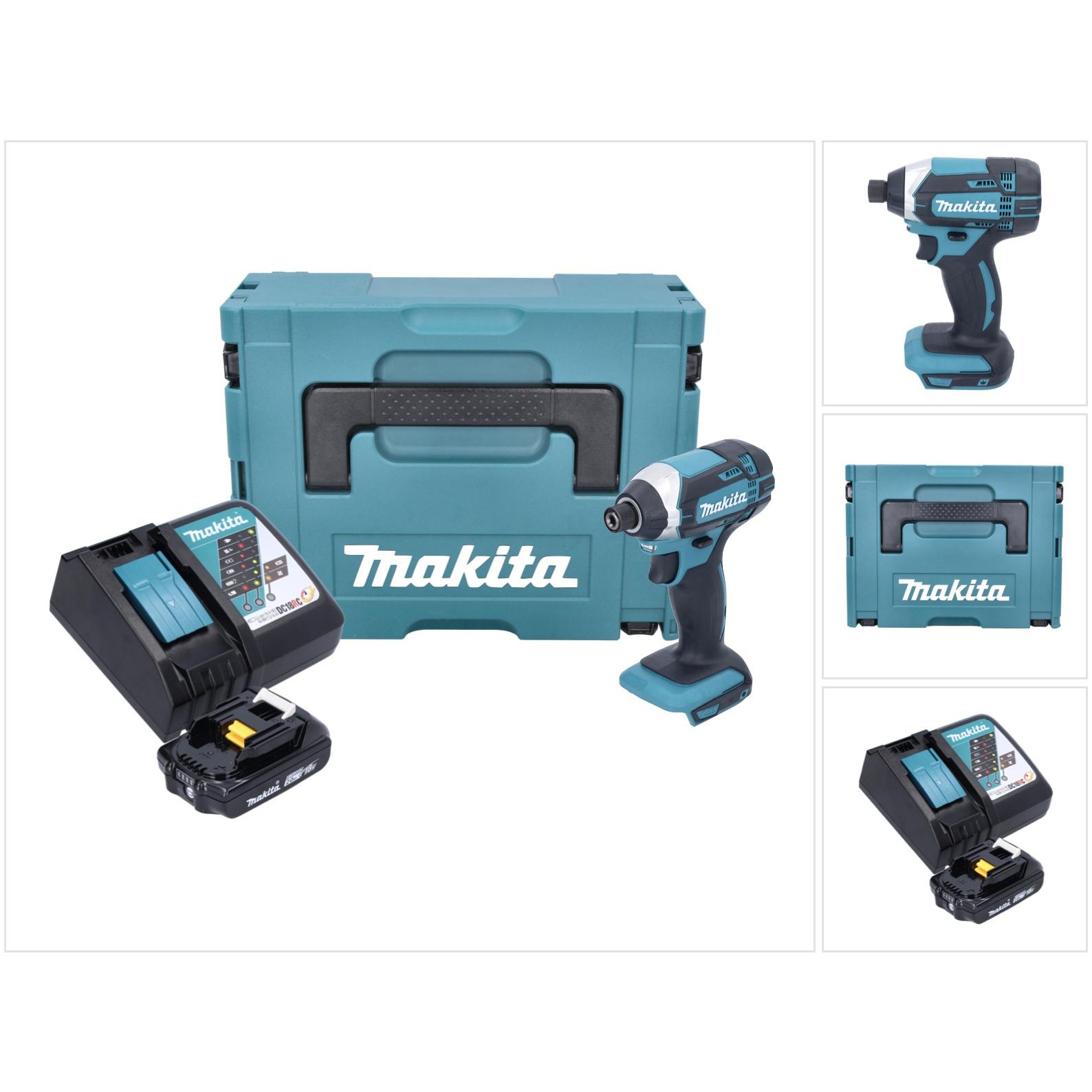 Makita, Bohrmaschine + Akkuschrauber, DTD 152 RA1J Akku Schlagschrauber 18 V 165 Nm 1/4" + 1x Akku 2,0 Ah + Ladegerät + ...