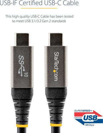 Image du produit StarTech .com 3ft (1m) USB Cable 10Gbps, USB-IF Certified USB-C Cable, USB 3.1/3.2 Gen 2 Type-C Cable, 100W (1 m, 100 W)