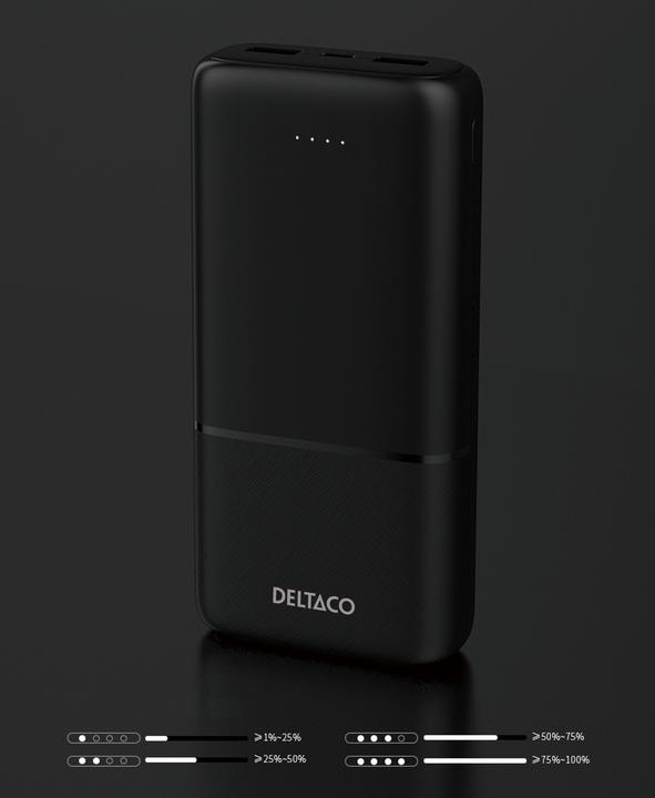 Image du produit Deltaco Banque d'alimentation 10 000 mAh, 2x USB-A 18 W, 1x USB-C PD 20 W - Noir (10000 mAh, 20 W, 37 Wh)