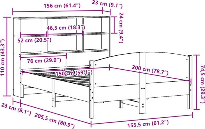 Produktbild vidaXL Bett mit Regal (150 x 200 cm)