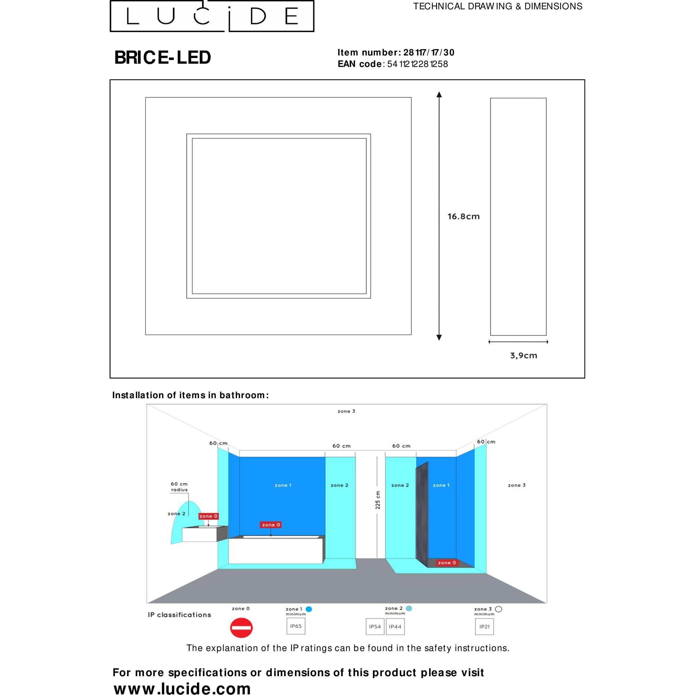 Thumbnail - Lucide, Wandleuchte + Deckenleuchte, Brice-LED (800 lm, G93, E15)