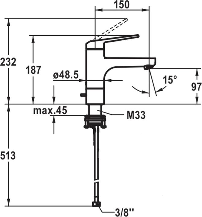 Image du produit KWC DOMO 6.0 Mitigeur de lavabo H187, bec pivotant A150, sans vidage, chromeline