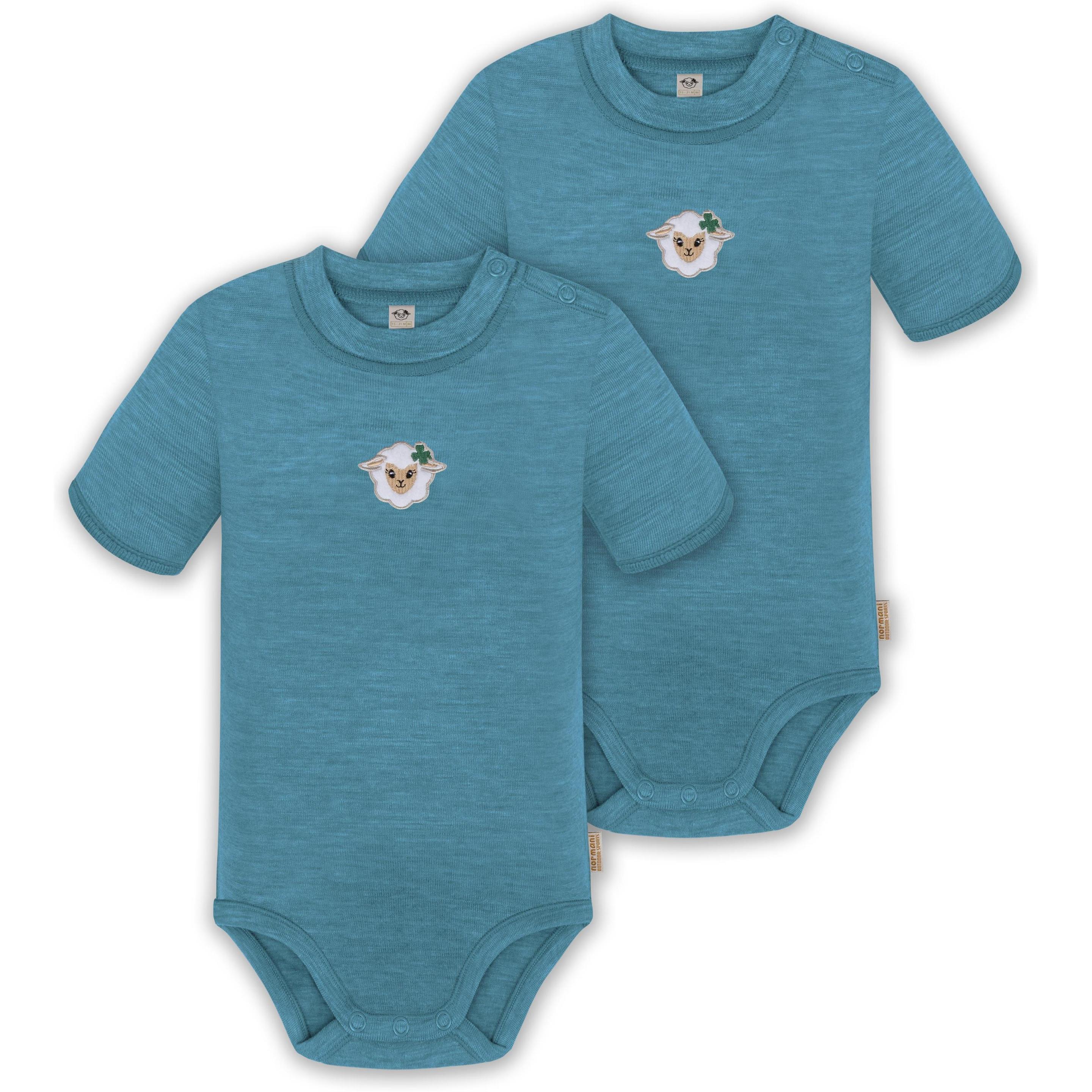 Normani, Body, 2er Set Baby Merino Kurzarmbody „Tihoi" - 9309, Blau, (56)