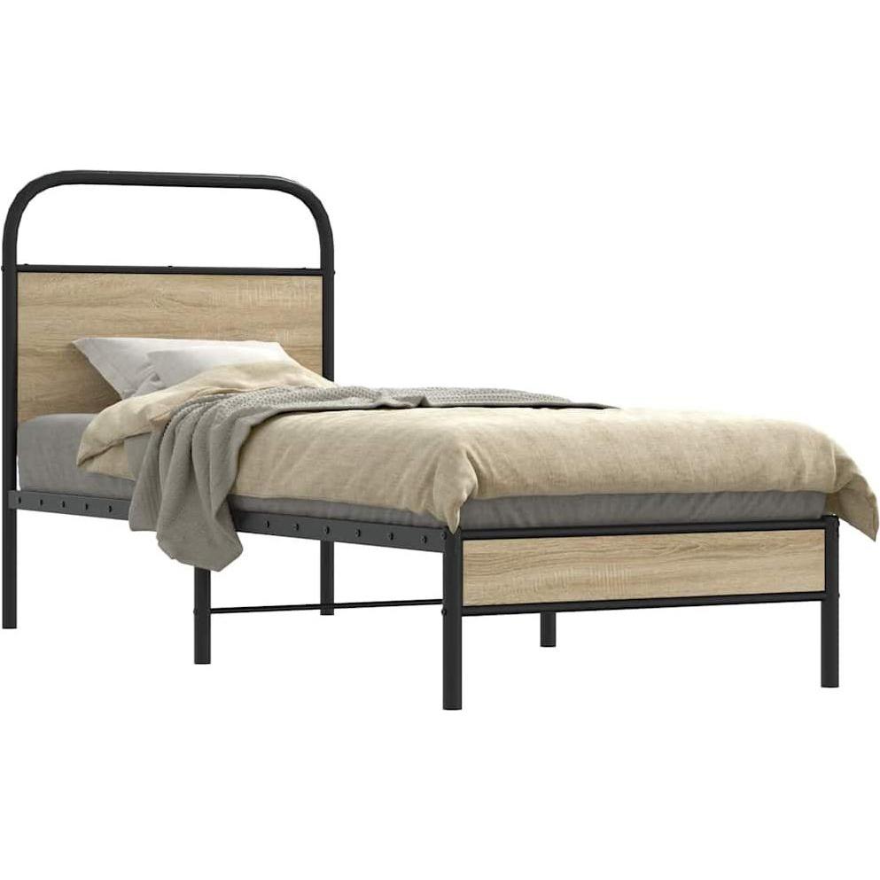 VidaXL, Bett, Bettgestell ohne Matratze 75x190 cm Räuchereiche Holzwerkstoff (75 x 190 cm)