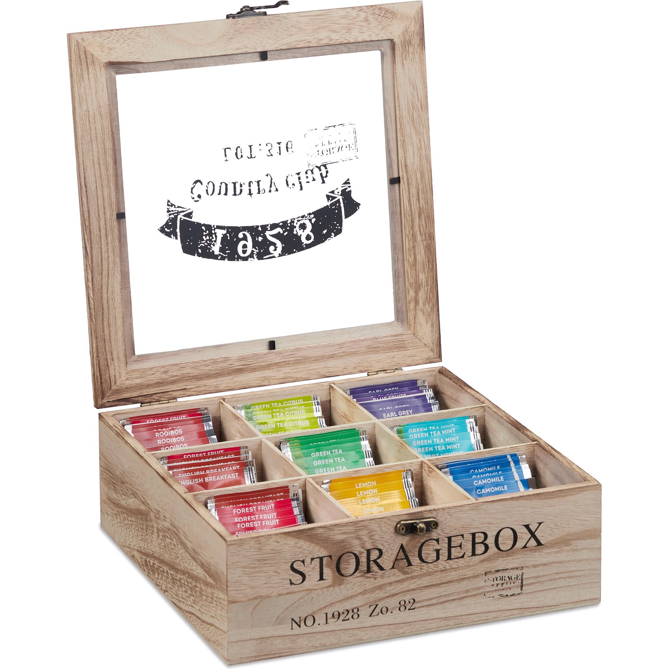 Relaxdays Teebox, Vorratsbehälter, Braun