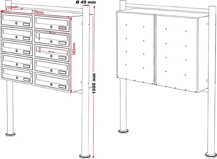 Produktbild Wiltec 10er Briefkastenanlage Edelstahl 2x5 Fächer Standbriefkasten Briefkasten