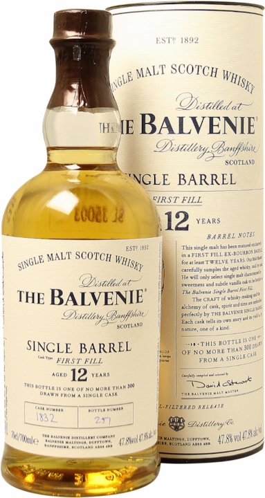 Immagine prodotto Balvenie Whisky scozzese 12 Years Old Single Barrel First Fill con astuccio (Single Malt, Whisky scozzese, 1 x 70 cl)