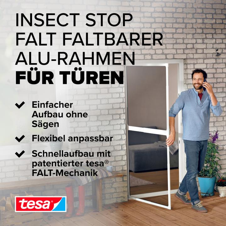 Image du produit tesa Moustiquaire FALT pour portes, cadre en aluminium à taille réglable, pliable (220 x 100 cm)