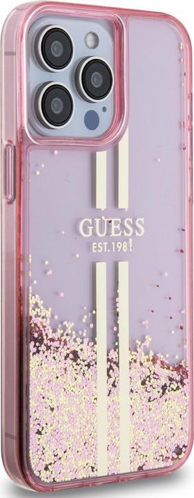Image du produit Guess GUHCP15LLFCSEGP iPhone 15 Pro 6.1" różowy/pink hardcase Liquid Glitter Gold Stripes (Apple iPhone 15 Pro)