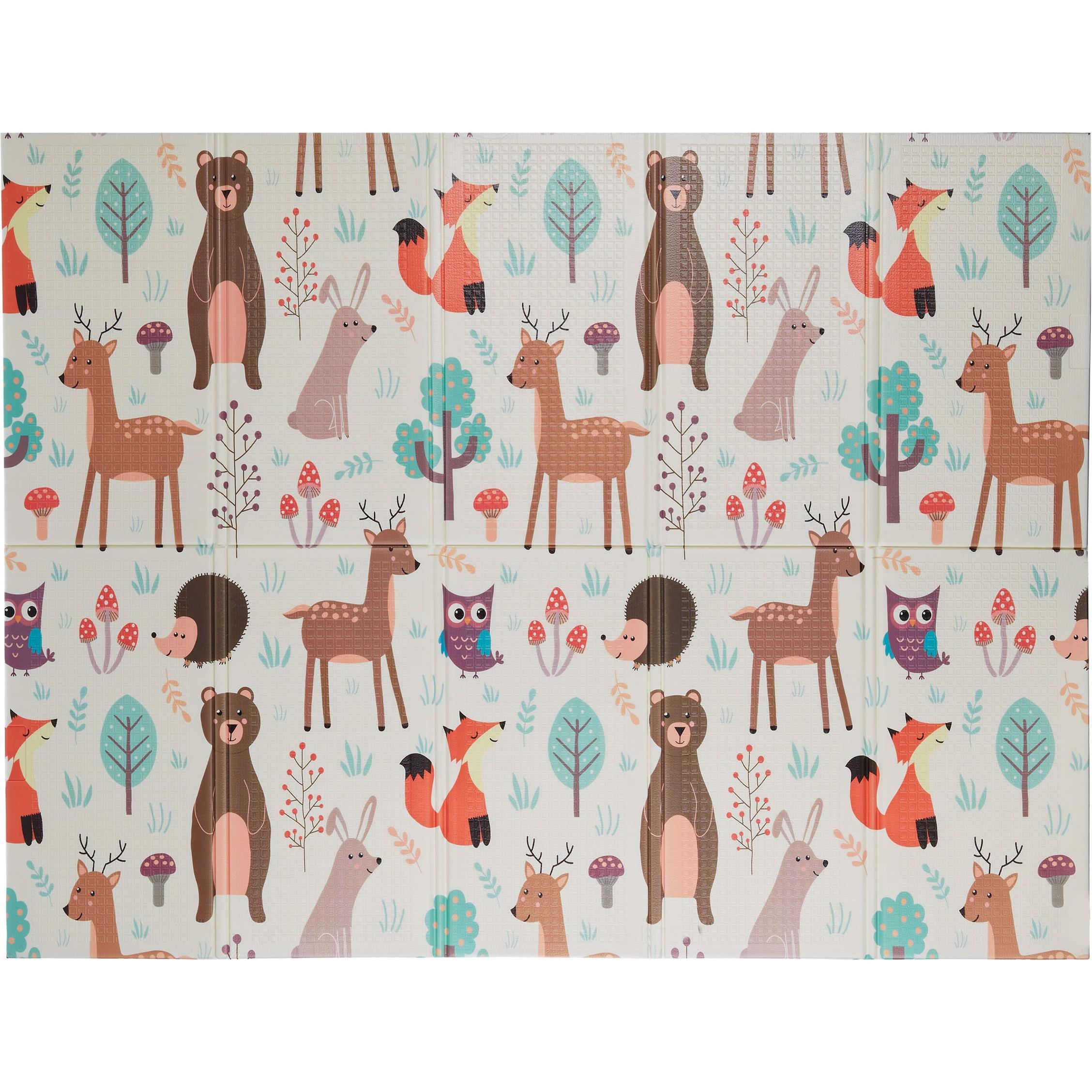 Relaxdays, Spielteppich + Spielmatte, Faltbare Kindermatte mit Waldtieren (195 x 150 x 1 cm)
