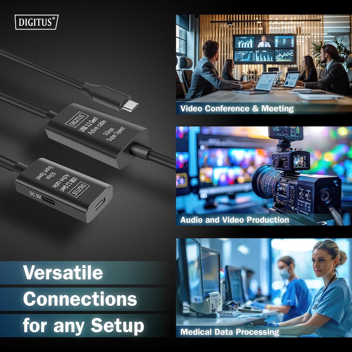 Produktbild Digitus Aktives USB 3.2 Gen1 5G Verlängerungskabel, USB-C - USB-C, 10m (10 m, USB 3.2 Gen 1)