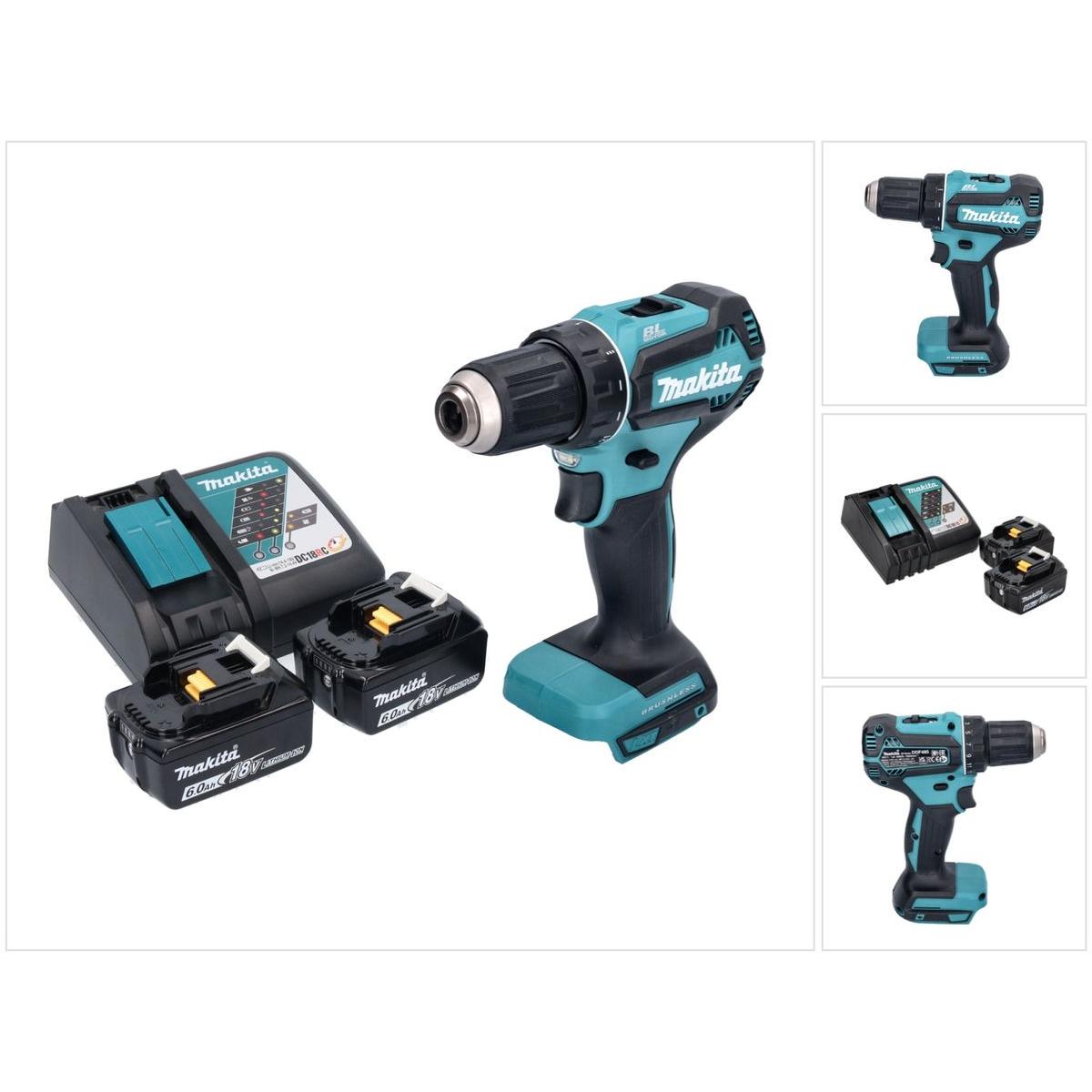 Thumbnail - Makita, Bohrmaschine + Akkuschrauber, DDF 485 RG Akku Bohrschrauber 18 V 50 Nm Brushless + 2x Akku 6,0 Ah + Ladegerät (A...