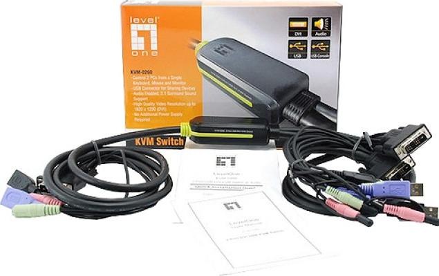 Image du produit LevelOne KVM-0260 Commutateur KVM DVI avec câble audio/USB