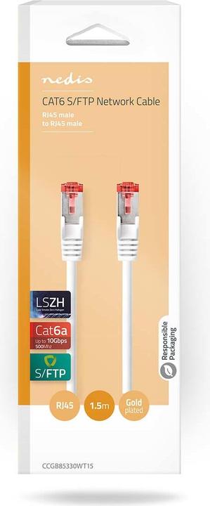 Immagine prodotto Nedis Cavo Cat 6a | S/FTP | Spina RJ45 | Spina RJ45 | 1,50 m | Rotondo | LSZH | Bianco | Confezione (S/FTP, CAT6a, 1.50 m)