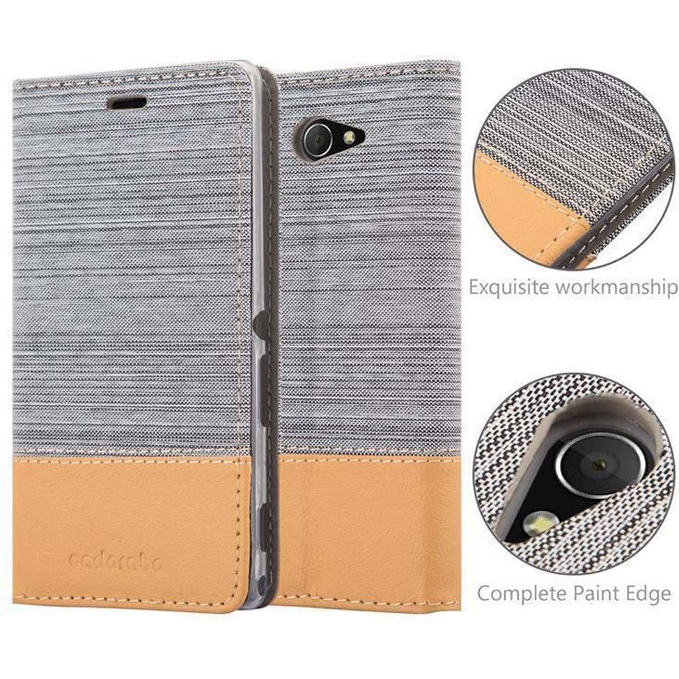 Thumbnail - Cadorabo Jeans Optik (Sony Xperia M2, Sony Xperia M2 Aqua), Smartphone Hülle, Grau, Braun